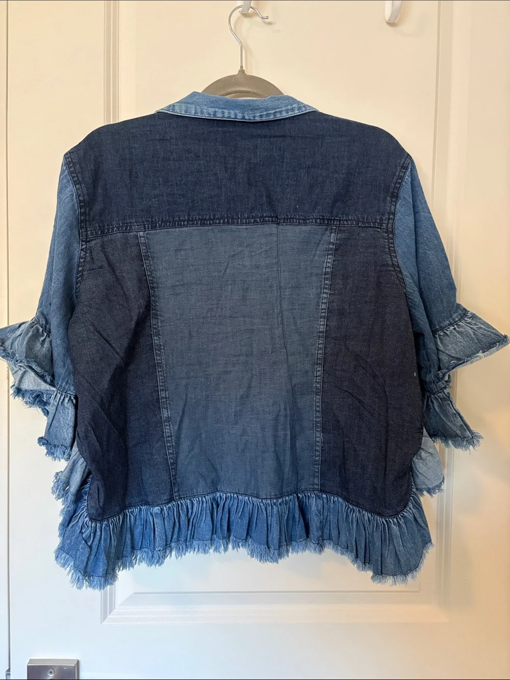 Young Threads Blue Patchwork Ruffle Denim Shirt - Picture 3 of 3